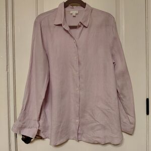 J Jill‎ Womens Love Linen Button Shirt  Long Sleeve Top Size M Coastal